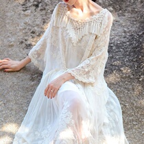 2021 spring and summer fairy style simulation silk heavy industry embroidery lace loose large swing tassel holiday casual dress