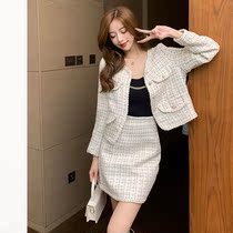 Fashion dress women autumn and winter 2021 New Korean version of foreign style tweed coat age half skirt two-piece set