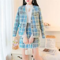 Fashion three sets of small fragrant wind nail beads Joker sequin coat bow shirt high waist slim pleated skirt