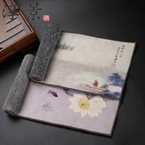 Tea towel High-end Kung Fu tea towel Absorbent thickened tea cloth Painted Zen tea table tablecloth Tea table Coffee table rag