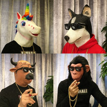 Donkey mask husky animal horse funny fish head cover dog head cover man wearing cute funny orangutan performance props