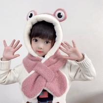 Warm childrens hat scarf one winter boys and girls plush cute baby rabbit ear windproof ear cap