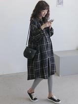 Japan pregnant women autumn dress 2021 new fashion foreign style long sleeve shirt loose size maternity