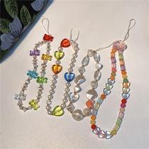 Korean version of the new mobile phone chain wind beaded bear love mobile phone lanyard short pearl pendant mobile phone rope female