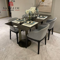 Light extravagant solid wood dining table and chairs rear modern marble square dining table stainless steel American round table-like plate room furniture