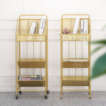 Floor drawing frame small bookcase removable with wheel iron art rack gold containing shelf Easy childrens bookshelves