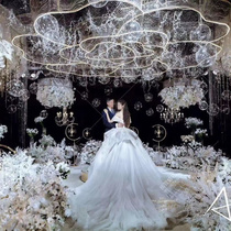 New wedding props large wrought iron paste yarn rose petals wedding creative ceiling event decoration decoration pendant