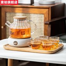 Fruit teapot heated base candle cooking tea household heat-resistant glass tea set Nordic style tea cup set