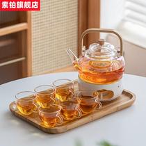 Afternoon tea cup glass rose teapot candle heating pot boiler tea pot bubble fruit teapot set