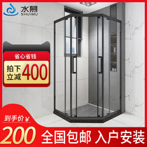 Black stainless steel Diamond Shower room sliding door toilet dry and wet separation bath room bathroom glass sliding door