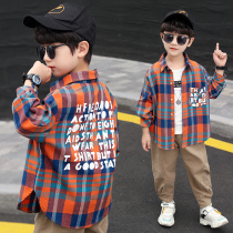 Boy Shirt Gush 2021 Autumn Winter New Children Foreign Air Plaid Shirt Long Sleeve Pure Cotton Medium Large Boy Tide
