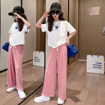 Girl Summer Clothing Broadlegged Pants Suit 2022 New Female Great Boy Foreign Air Children Clothing Trendy Two Sets Summer Short Sleeves