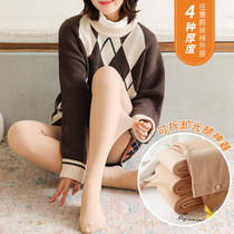 Double-layer winter plus velvet padded leggings womens pantyhose flesh color light leg artifact warm pants womens naked skin tone