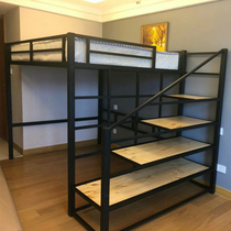 Nordic elevated bed multifunctional dormitory apartment bed double iron bed small apartment bed upper and lower bed iron loft bed