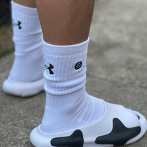 American basketball socks mens summer thin section medium and long barrel elite training white towel bottom high-top UA sports socks