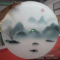 Chinese entrance decoration into the living room wall lucky Feng Shui Zen landscape ink painting art glass round hanging painting