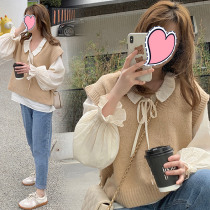 Pregnant womens shirt spring and autumn suit fashion coat Belly Belly pregnancy loose long sleeve shirt knitted vest two-piece set