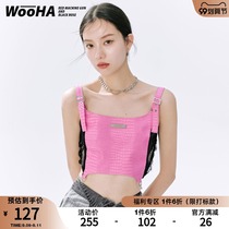 WooHa wuha 2021 summer new fashion imitation crocodile leather vest stitching lace wear vest women