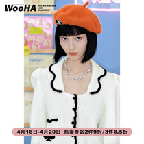 Woooha Wu Ha Spring New Design Sense Bubble Cuff Crash Collar style short outside wearing a knitted sweatshirt woman