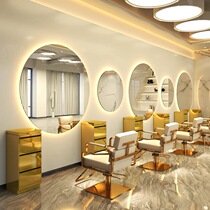 Net red barbershop single-sided wall-mounted mirror Wall-mounted LED round hair salon tide hair salon special mirror table