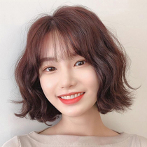 Wig female short hair natural full head sleeve type simulation human hair silk wool roll Air bangs hairstyle real hair wig set
