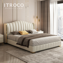 American modern light luxury leather bed master bed atmospheric soft bag double bed net Red simple wedding bed storage real leather bed