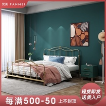 Bed European style 1 35M iron bed 1 8m 1 5m Nordic simple girls double bed Light luxury golden iron frame wrought iron bed