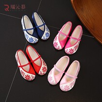 Ruiqin Mu Children Baby cloth shoes ethnic style girls embroidered shoes leisure with cheongsam dance princess trendy shoes single shoes