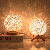 Nordic decorative lamp bedroom sleeping atmosphere bedside Net red rattan ball night light plug-in energy-saving Starry Sky Moon