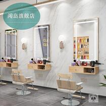 Barber shop mirror table Net red hairdressing mirror hair salon special tide cabinet integrated simple with light led solid wood mirror