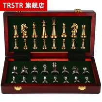 Chess Upscale Gift Box Suit Wooden Folded Chessboard Metal Pawns Western Chess Retro Eurostyle Pendulum