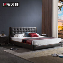 Italian leather bed Master bedroom Modern simple light luxury bed Solid wood double bed 1 8m bedroom suite new wedding bed