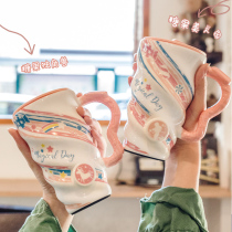 Water Cup female office ceramic cup cute super cute cup creative girl personality mug with lid spoon trend