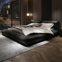 Italian light luxury leather bed modern simple atmospheric tatami double bed bedroom Nordic Net red head layer cowhide bed