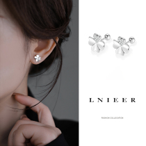 999 sterling silver four-leaf clover earrings female screw buckle ear piercing earrings niche design high-end all-match earrings