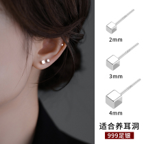 999 sterling silver small square earrings womens simple ear piercing ear bone nails anti-blocking needle ear sticks high-end earrings earrings