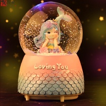 Crystal Ball Music Box Night Light Music Box Rotating Mermaid Princess Girls Children Girls Birthday Gifts