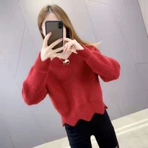 Integrated suede v collar sweater jacket head woman dress long sleeve upper dress with new Korean version easy and short style fashion trend