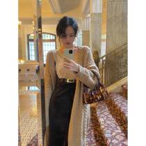 Retro coarse twist long sweater coat coat autumn and winter New lazy wind Joker cardigan wool sweater