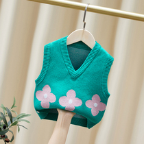 Girl Knit Waistcoat Spring Autumn 2022 New Childrens Sleeve Head Green Outwear Spring Ladies Sweater Vest