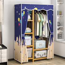 Wardrobe Simple modern economical assembly simple fabric rental room with solid wood home bedroom girls large wardrobe
