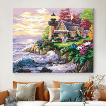 Handmade Diy Digital Oil Painting Fill Color Oil Color Painting Healing Hand-painted Watercolor Decoration Painting Seaside Landscape Painting