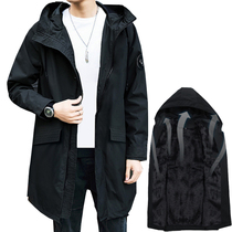Mens fat Spring and Autumn long windbreaker trend loose fat and hooded Korean fashion jacket jacket