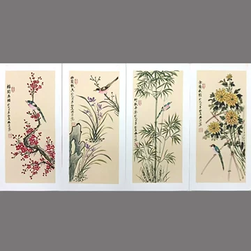 梅兰竹菊四条屏纯手绘画芯-梅兰竹菊四条屏纯手绘画芯促销价格、梅兰竹