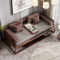  New Chinese Arhat bed Antique bed Solid wood living room Chinese sofa bed Zen small apartment Retro bed Black walnut