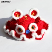 New Year Tiger Head Hat Pet Jewelry Handmade Wool Knitted Cat Red Hat Dog New Year Head Cover Photo