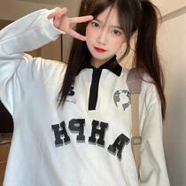 Sweatshirt Women 2021 Early Autumn Thin Long Sleeved T-Shirt Student Polo Collar Loose oversize Top Womens Tide