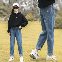 Girls jeans 2021 Spring and Autumn New Childrens Chinese Korean version of foreign-style fat children loose autumn pants wear
