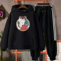 Autumn sports suit female 2021 new junior high school students autumn fashion autumn winter leisure plus velvet sweater two-piece set