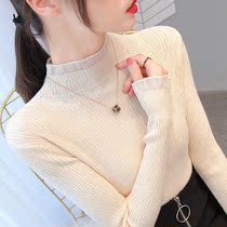 2021 Autumn New Joker knitwear half high collar foreign-style sweater womens explosive slim base shirt
